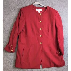 Vintage Jones New York Women Blazer Jacket 100% Worsted Wool Red Padded USA